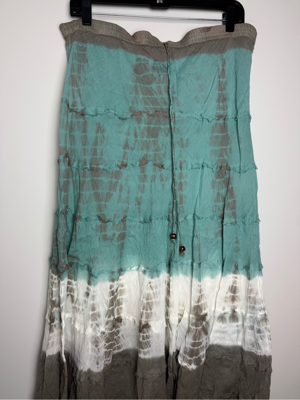 Metro Wear Aqua, Taupe and White Tiered Tie-Dye Maxi Skirt